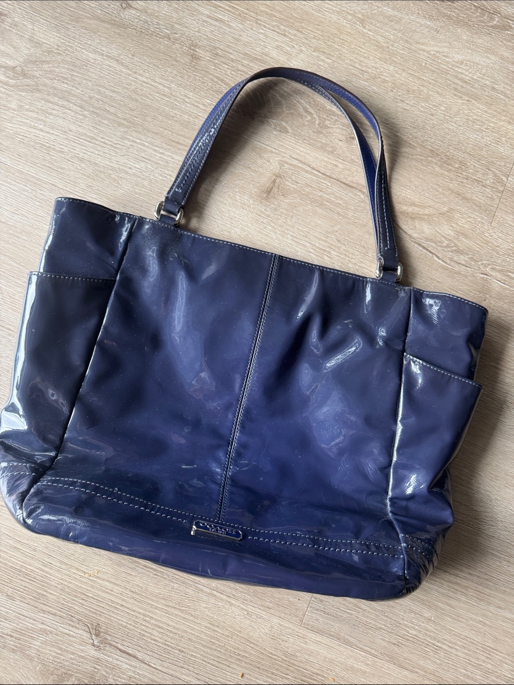 Coach Glossy Patent Navy Tote - Picture 2 of 11